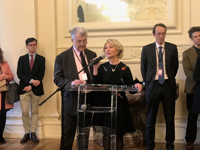 Florence et Daniel Guerlain lors de l'annonce du lauréat, le 28 mars 2019 au Palais Brongniart à paris.