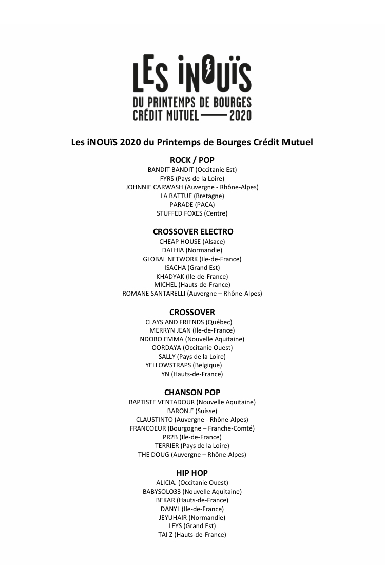 Inouïs du Printemps de Bourges 2020