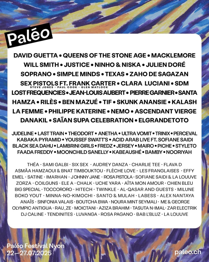 Le programmation complète de la 48e édition du Paléo Festival prévue du 22 au 27 juillet 2025