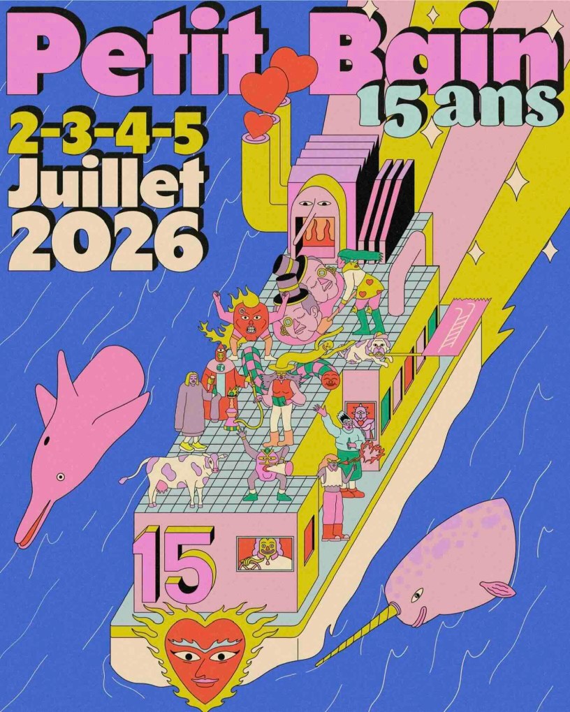 Affiche des 15 ans de Petit Bain, qui se dérouleront du 2 au 5 juillet 2026.
